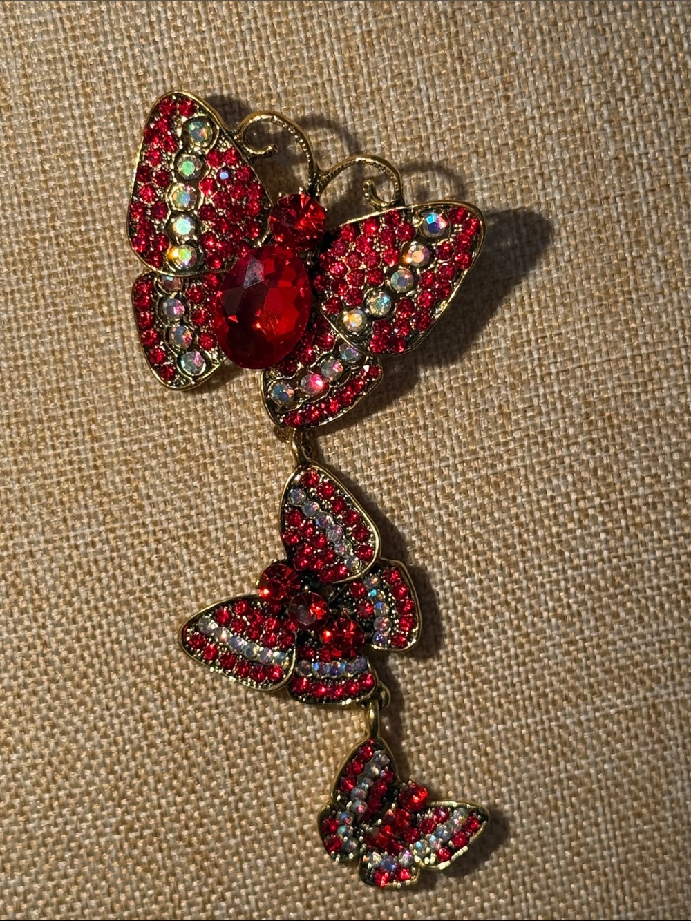 Red Crystal Butterfly Drop Brooch/Pendant - Women Jewelry